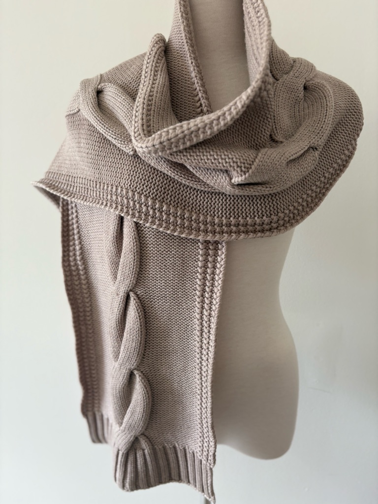 Tory Burch Large Cable Knit Scarf Light Camel 100% Merino Wool New